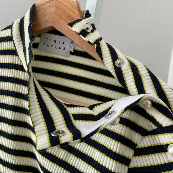 Tanya Taylor Ribbed Stripe Pearl Snap Detail Mockneck - Picture 6 of 7